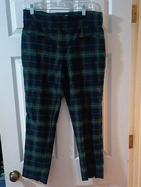 crown & ivy Navy and Green Plaid Stretch Pants